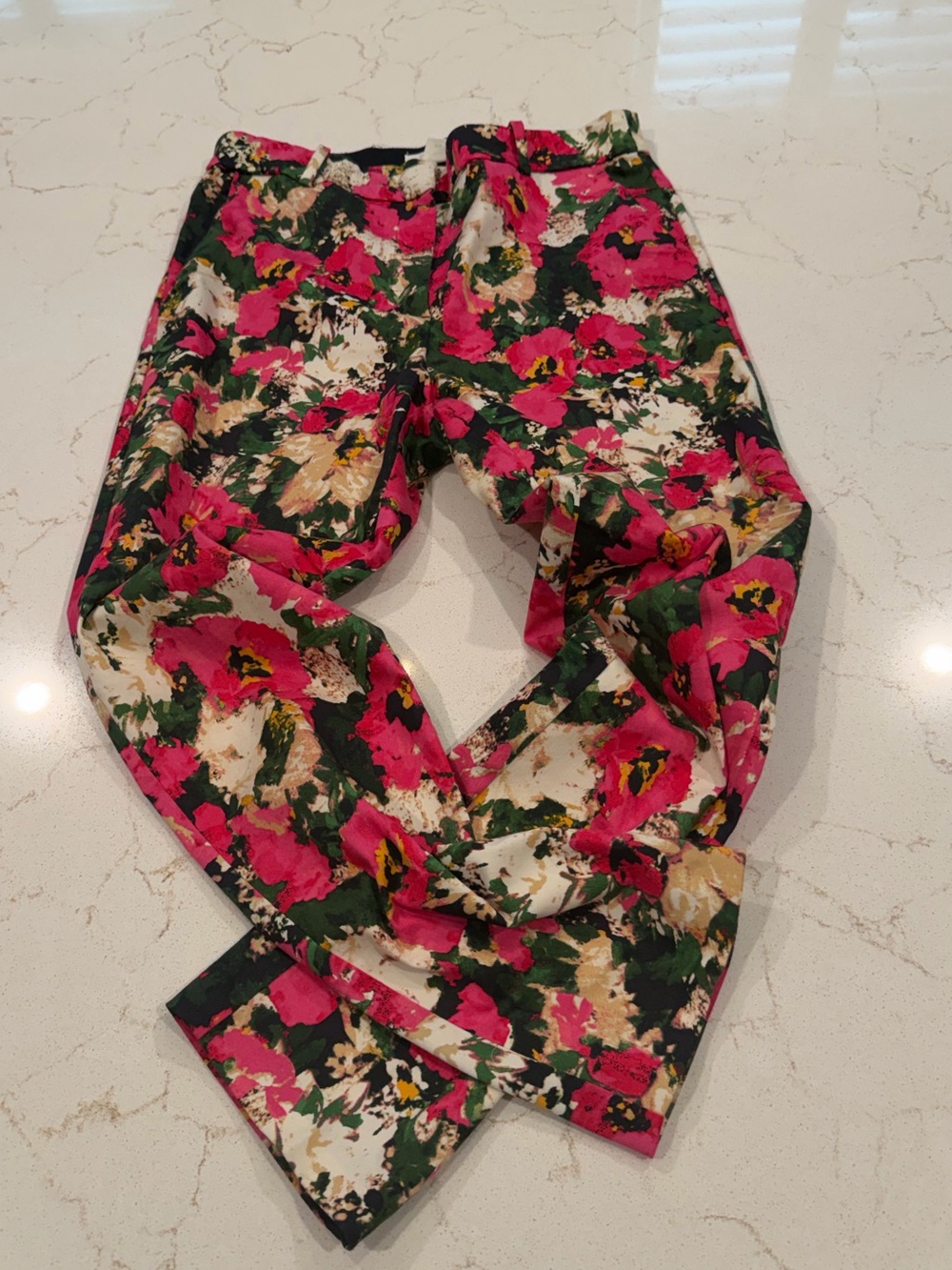 H&M Floral Print Slim Pants in Pink & Green